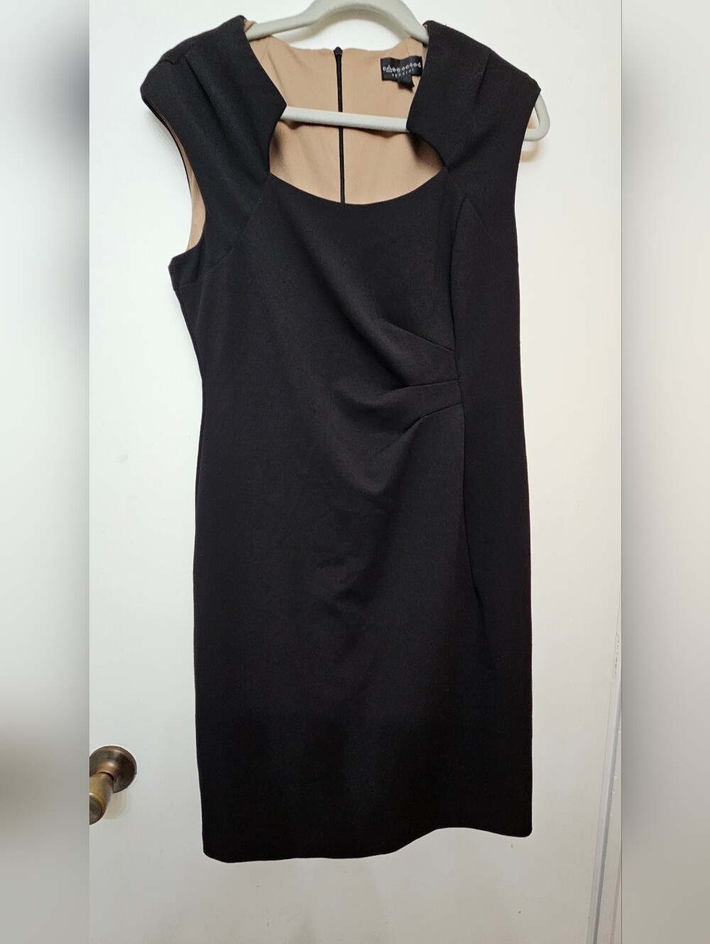 Connected Apparel Classic Black Sheath Dress with Nude Lining